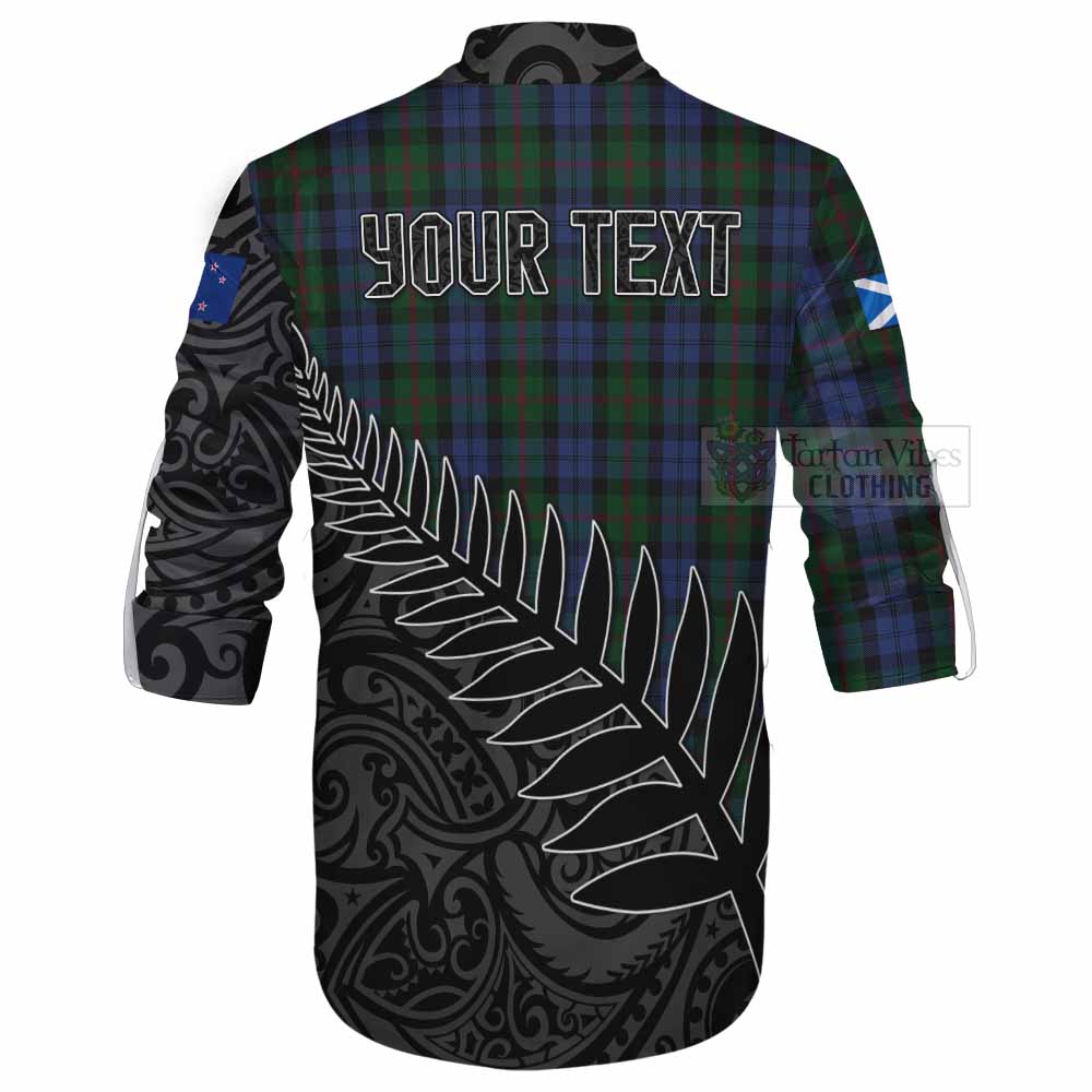 Tartan Vibes Clothing Baird Crest Tartan Ghillie Kilt Shirt with New Zealand Silver Fern Half Style