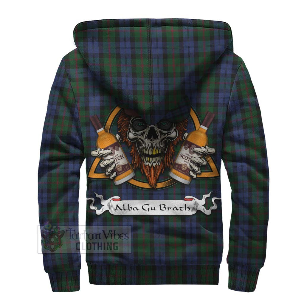 Tartan Vibes Clothing Baird Tartan Sherpa Hoodie with Family Crest and Bearded Skull Holding Bottles of Whiskey