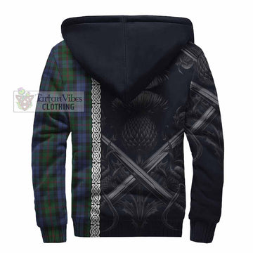 Baird Tartan Sherpa Hoodie with Family Crest Cross Sword Thistle Celtic Vibes