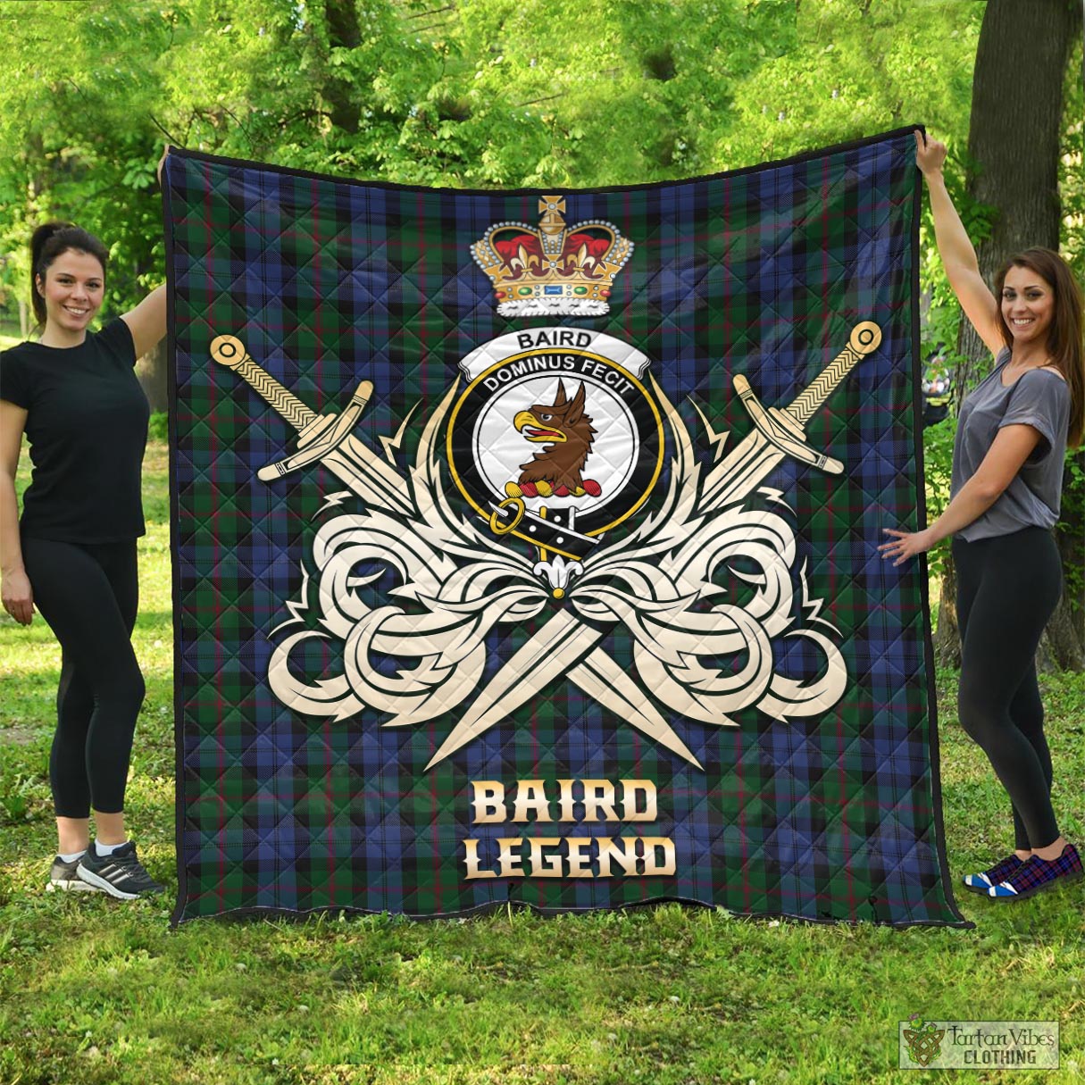 Tartan Vibes Clothing Baird Tartan Quilt with Clan Crest and the Golden Sword of Courageous Legacy