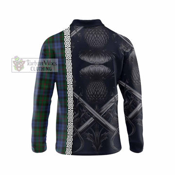 Baird Tartan Long Sleeve Polo Shirt with Family Crest Cross Sword Thistle Celtic Vibes