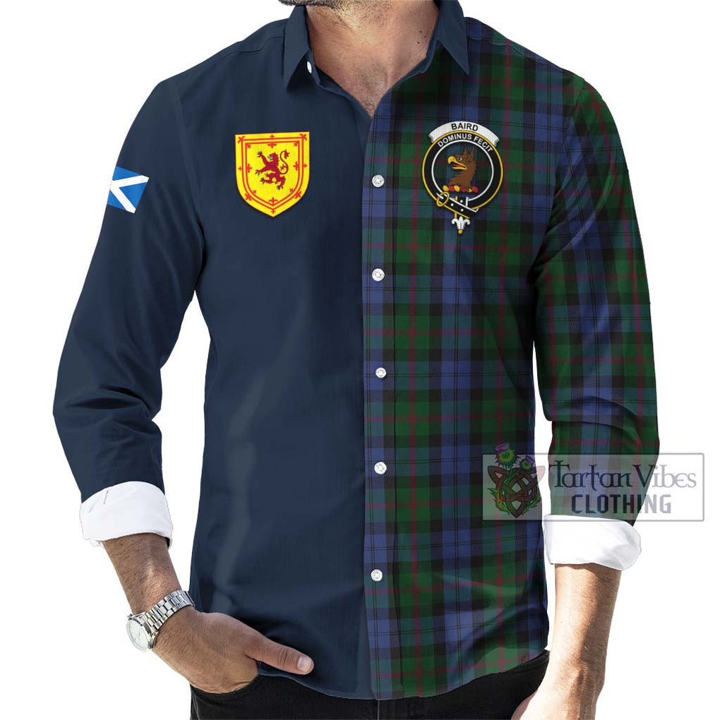 Tartan Vibes Clothing Baird Tartan Long Sleeve Button Shirt with Scottish Lion Royal Arm Half Style