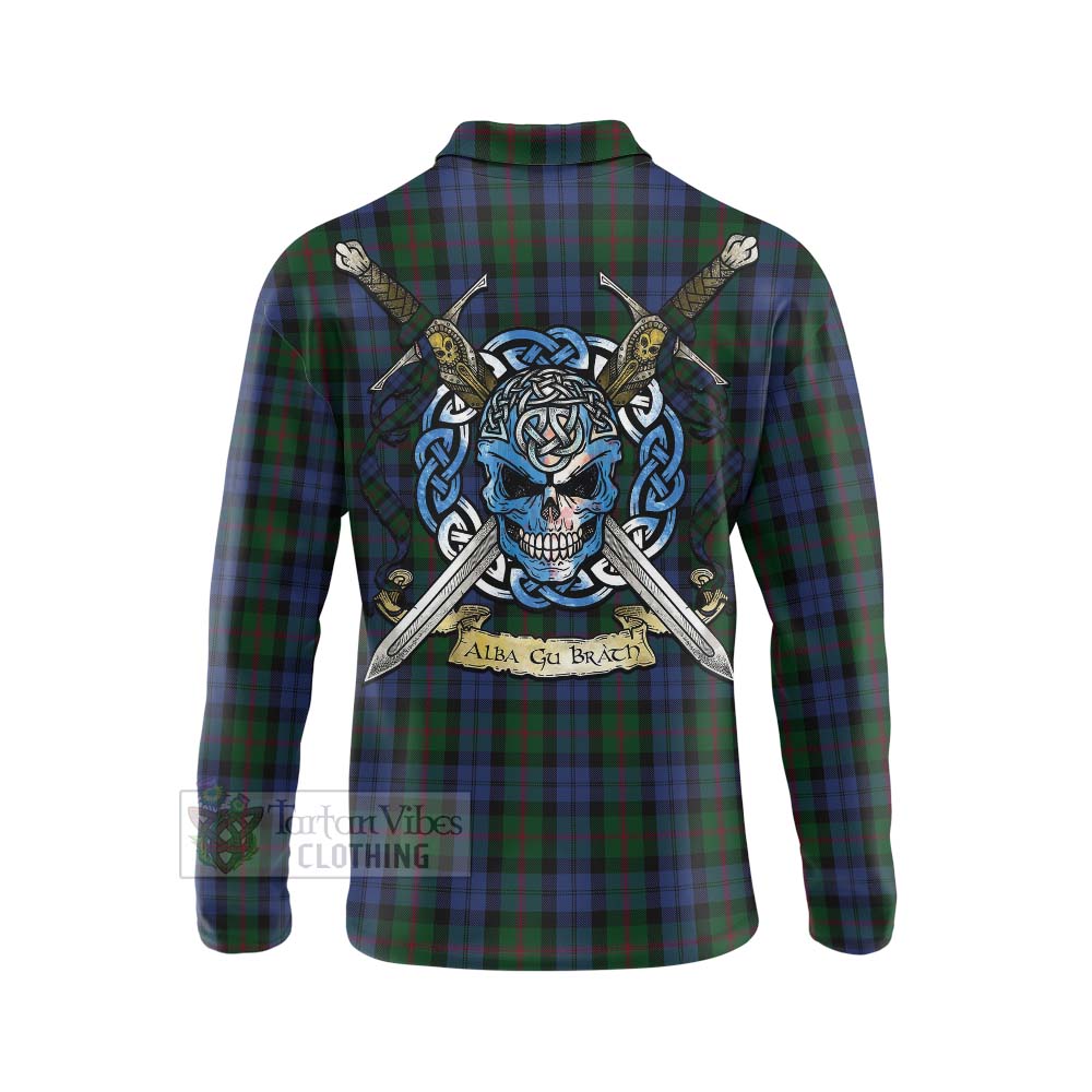 Tartan Vibes Clothing Baird Tartan Long Sleeve Polo Shirt with Family Crest Celtic Skull Style