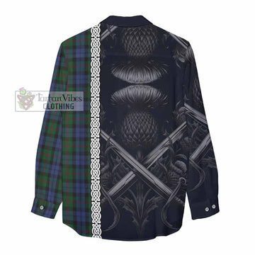 Baird Tartan Women's Casual Shirt with Family Crest Cross Sword Thistle Celtic Vibes