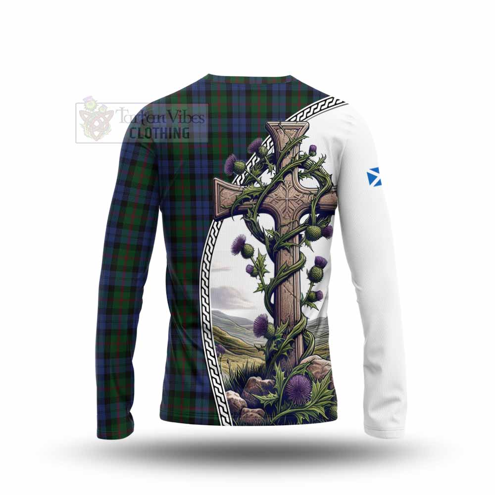 Tartan Vibes Clothing Baird Tartan Long Sleeve T-Shirt with Family Crest and St. Andrew's Cross Accented by Thistle Vines