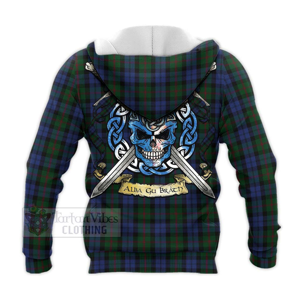 Tartan Vibes Clothing Baird Tartan Knitted Hoodie with Family Crest Celtic Skull Style