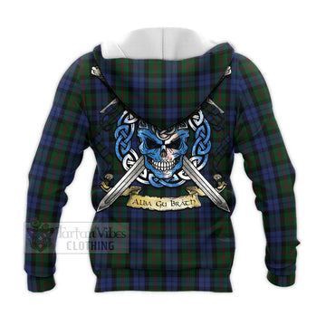 Baird Tartan Knitted Hoodie with Family Crest Celtic Skull Style