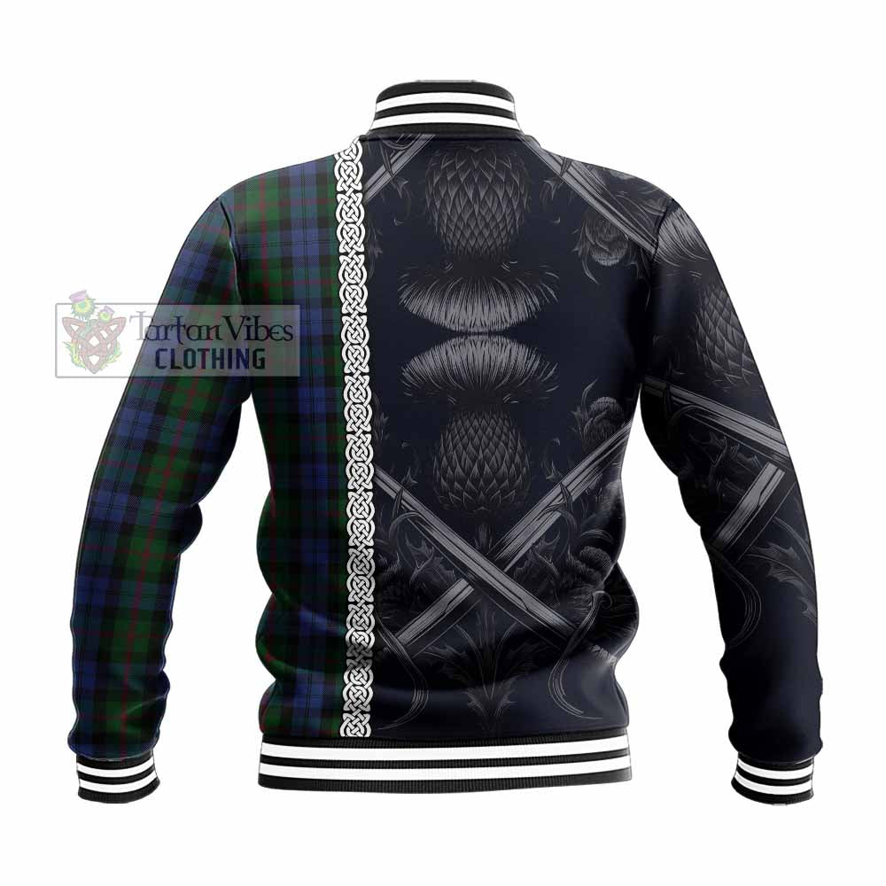 Baird Tartan Baseball Jacket with Family Crest Cross Sword Thistle Celtic Vibes - Tartan Vibes Clothing