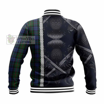 Baird Tartan Baseball Jacket with Family Crest Cross Sword Thistle Celtic Vibes