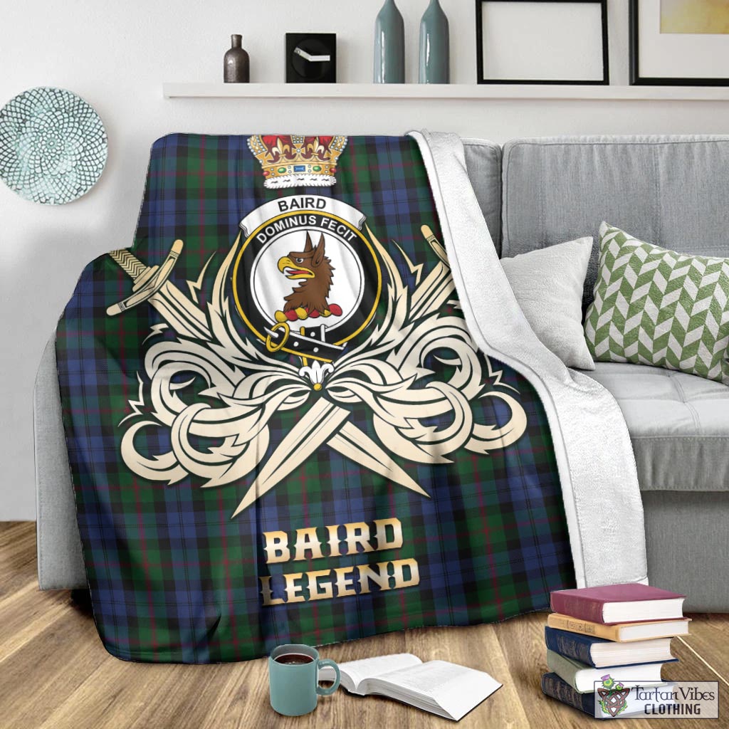 Tartan Vibes Clothing Baird Tartan Blanket with Clan Crest and the Golden Sword of Courageous Legacy