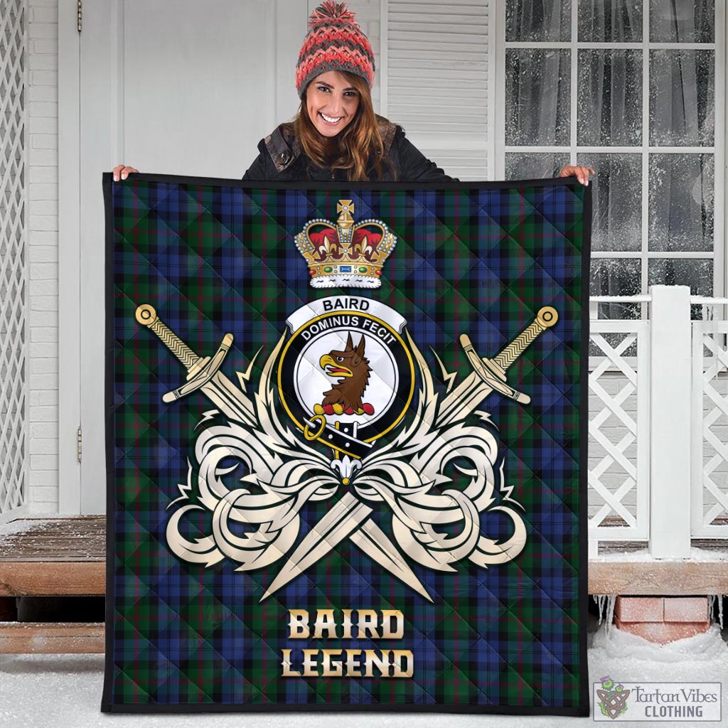 Tartan Vibes Clothing Baird Tartan Quilt with Clan Crest and the Golden Sword of Courageous Legacy