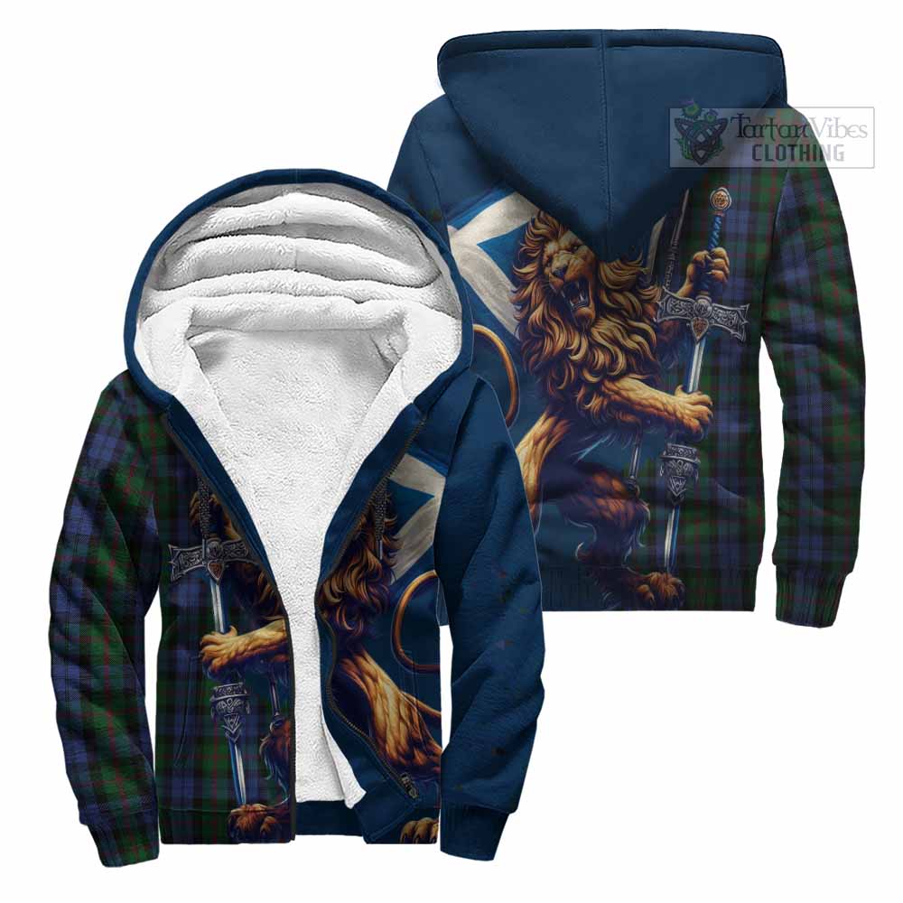 Tartan Vibes Clothing Baird Tartan Family Crest Sherpa Hoodie with Scottish Majestic Lion