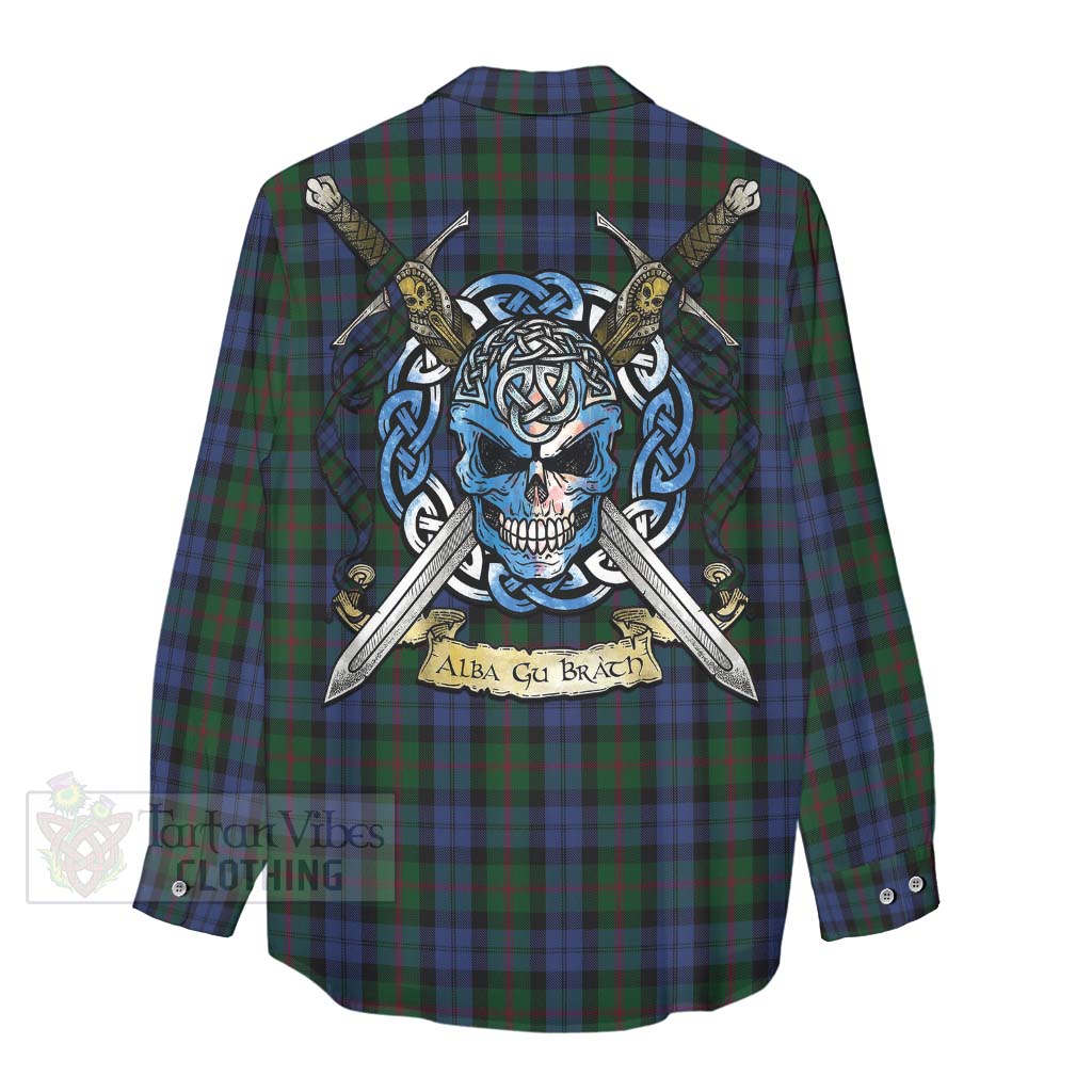 Tartan Vibes Clothing Baird Tartan Women's Casual Shirt with Family Crest Celtic Skull Style