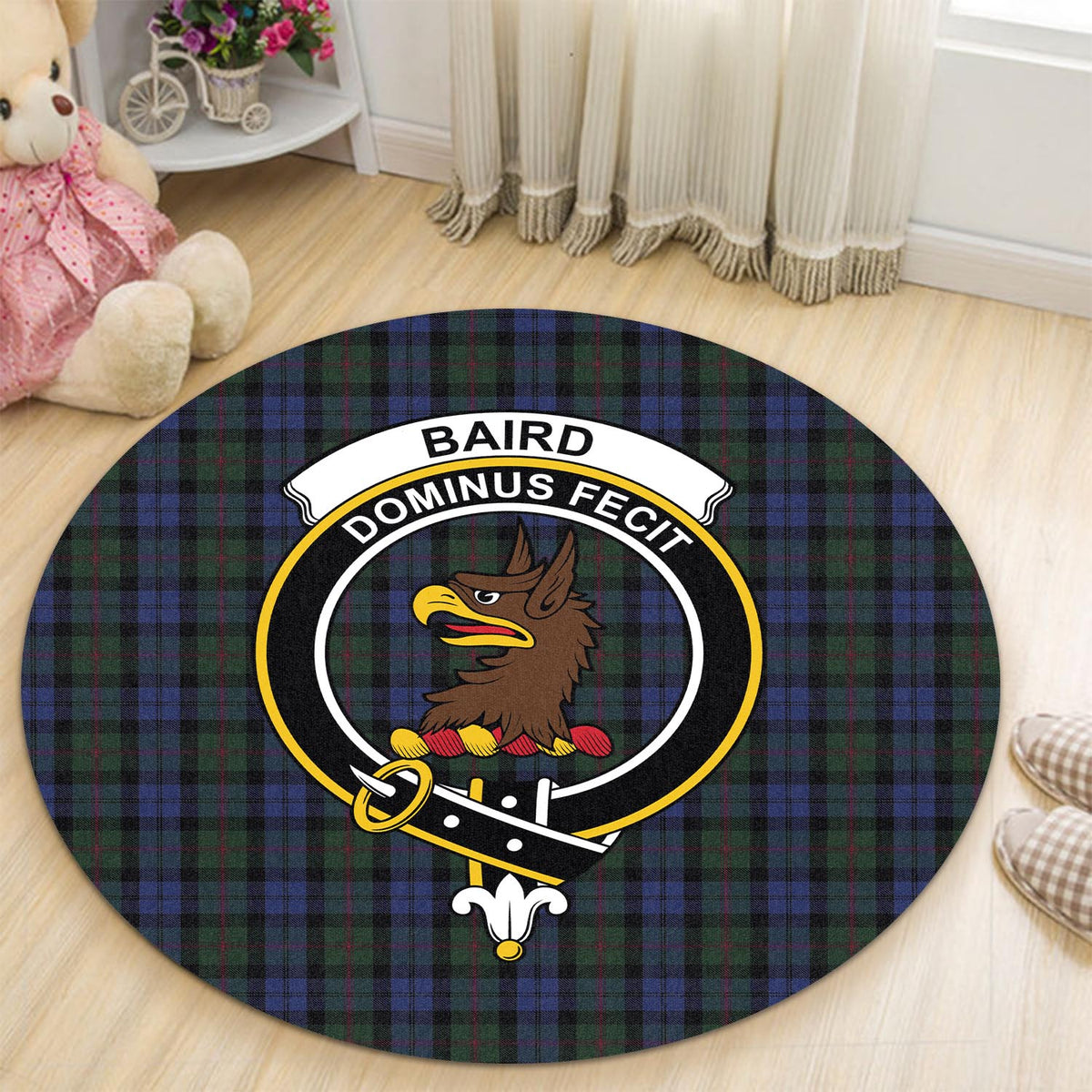 Baird Tartan Round Rug with Family Crest - Tartan Vibes Clothing