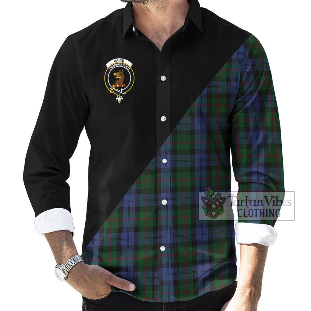 Baird Tartan Long Sleeve Button Shirt with Family Crest and Military Logo Style - Tartanvibesclothing Shop