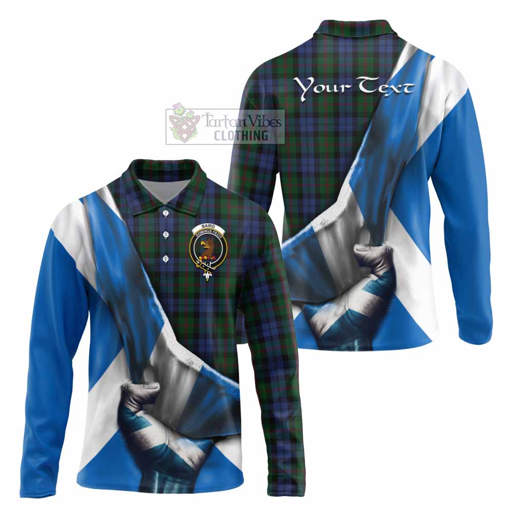 Tartan Vibes Clothing Baird Tartan Long Sleeve Polo Shirt with Family Crest Scotland Patriotic Style