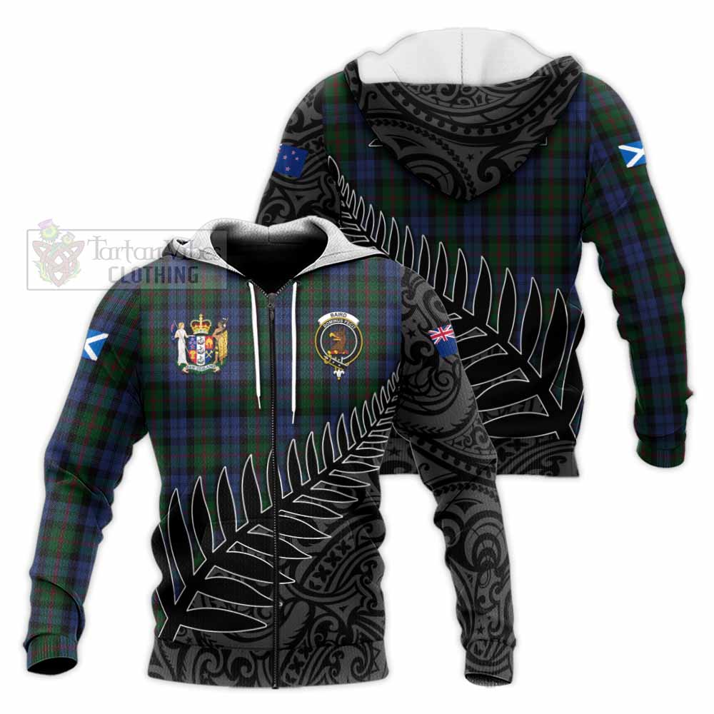 Tartan Vibes Clothing Baird Crest Tartan Knitted Hoodie with New Zealand Silver Fern Half Style