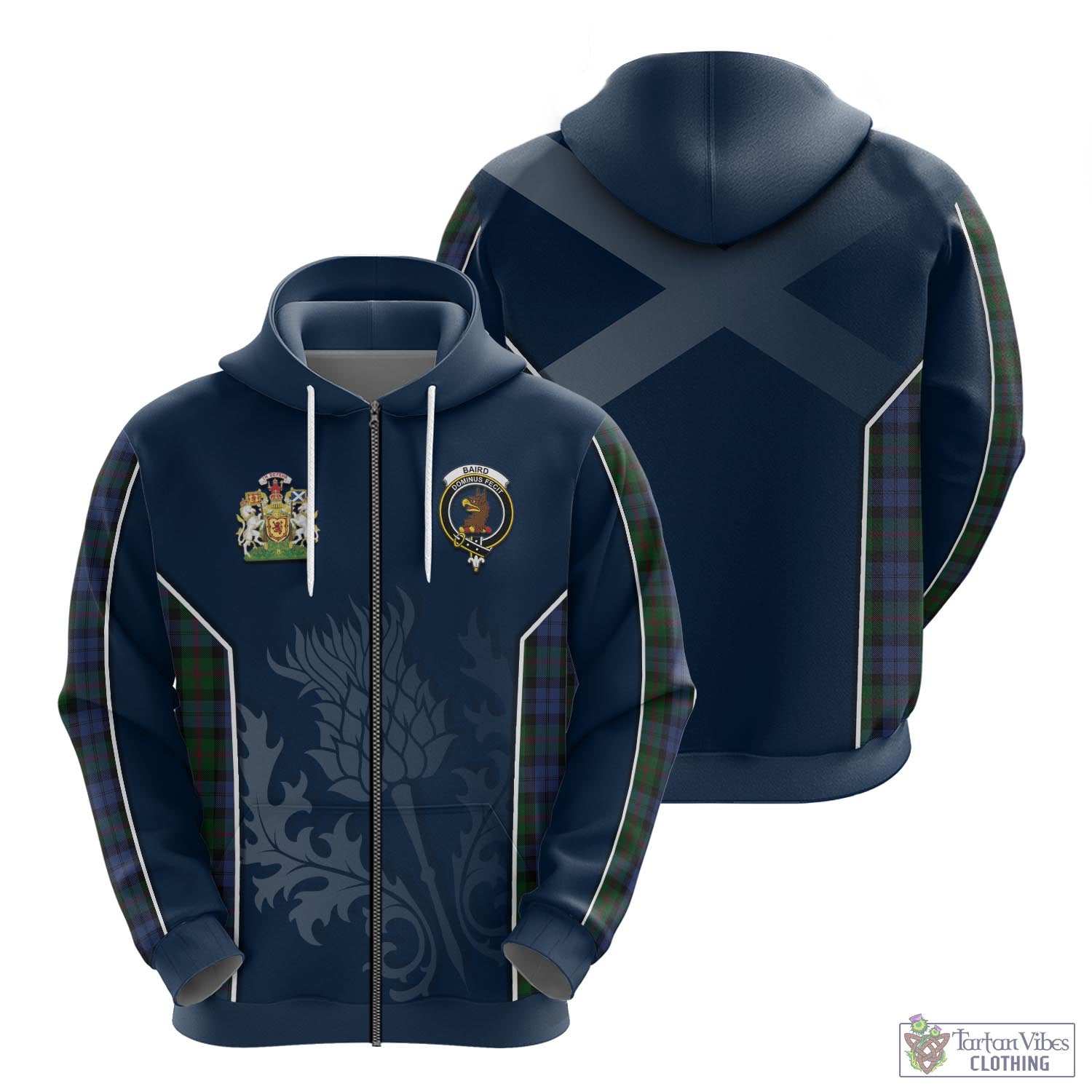 Tartan Vibes Clothing Baird Tartan Hoodie with Family Crest and Scottish Thistle Vibes Sport Style