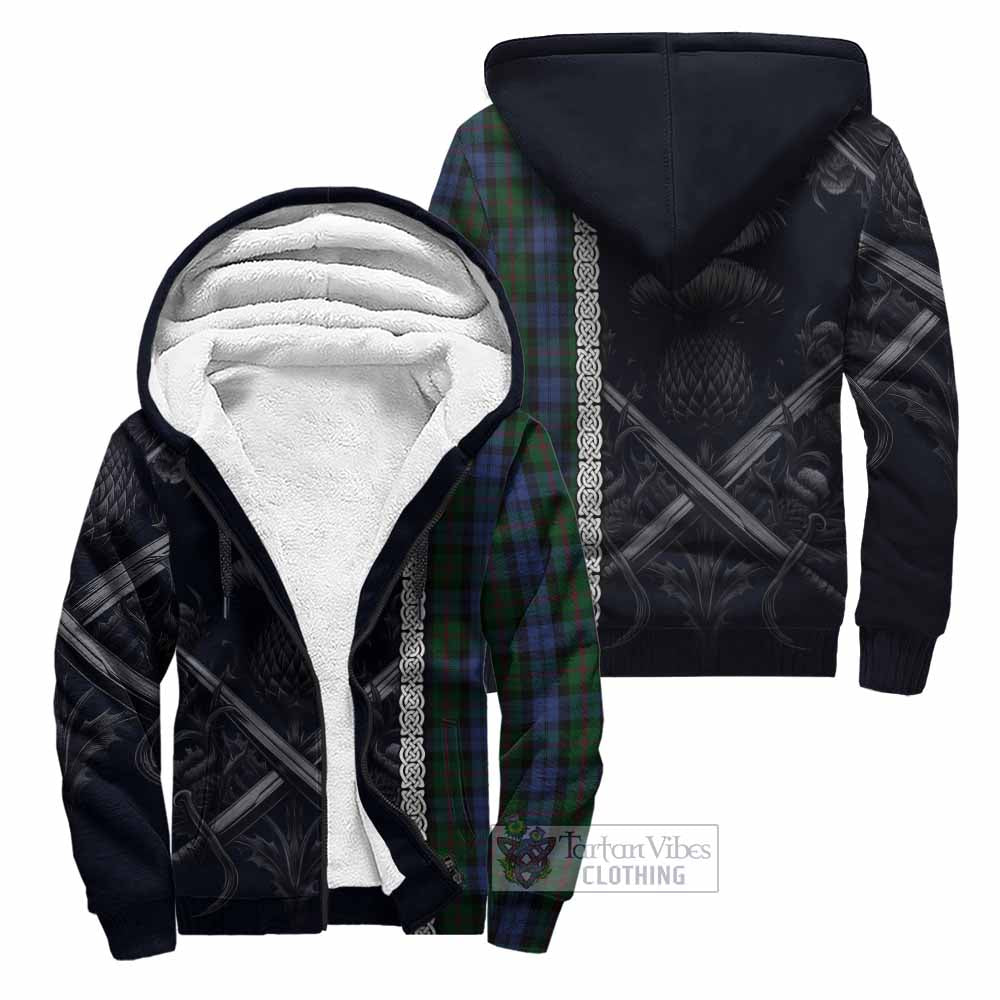 Baird Tartan Sherpa Hoodie with Family Crest Cross Sword Thistle Celtic Vibes Unisex - Tartan Vibes Clothing