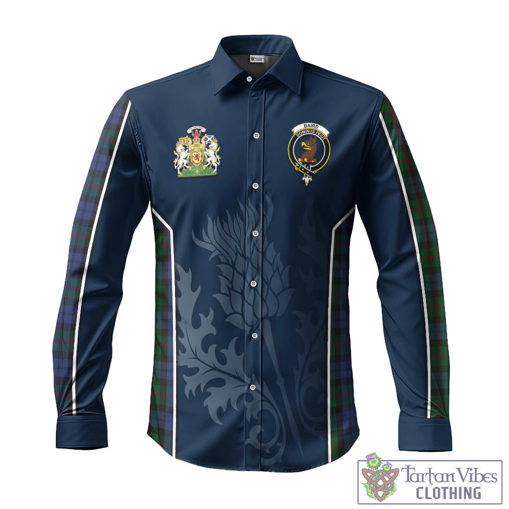 Tartan Vibes Clothing Baird Tartan Long Sleeve Button Up Shirt with Family Crest and Scottish Thistle Vibes Sport Style