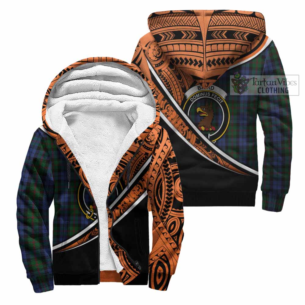 Tartan Vibes Clothing Baird Crest Tartan Sherpa Hoodie with Maori Tattoo Style - Orange Version