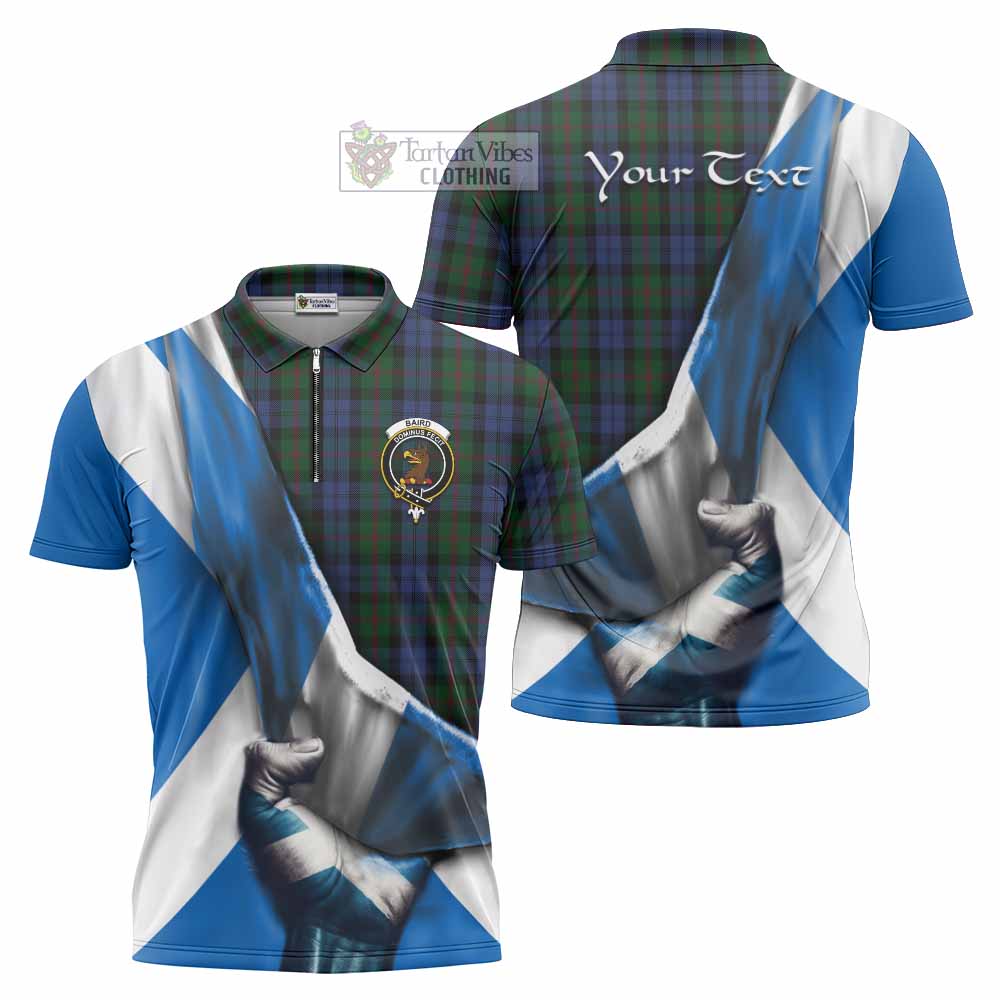 Tartan Vibes Clothing Baird Tartan Zipper Polo Shirt with Family Crest Scotland Patriotic Style