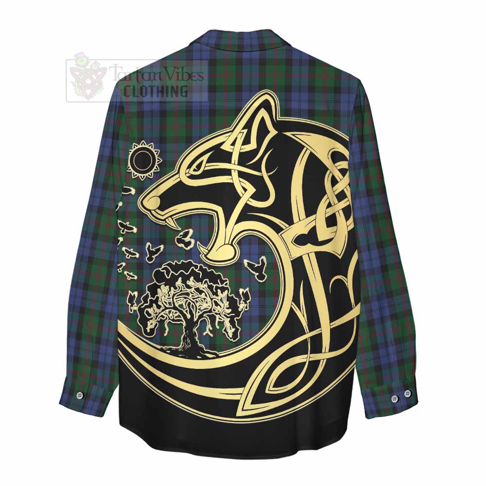 Tartan Vibes Clothing Baird Tartan Women's Casual Shirt with Family Crest Celtic Wolf Style