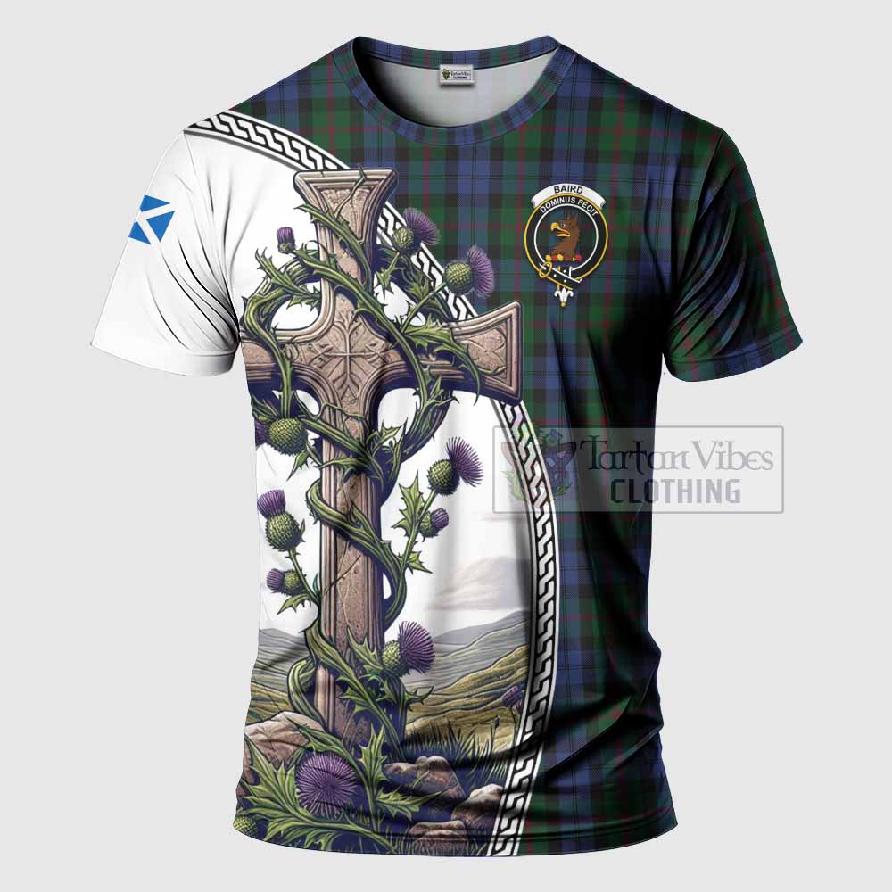 Tartan Vibes Clothing Baird Agnew Tartan T-Shirt with Family Crest and St. Andrew's Cross Accented by Thistle Vines