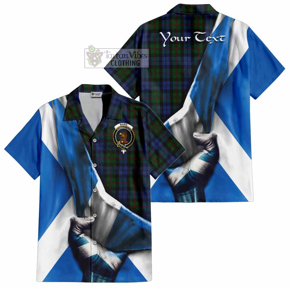 Tartan Vibes Clothing Baird Tartan Short Sleeve Button Shirt with Family Crest Scotland Patriotic Style