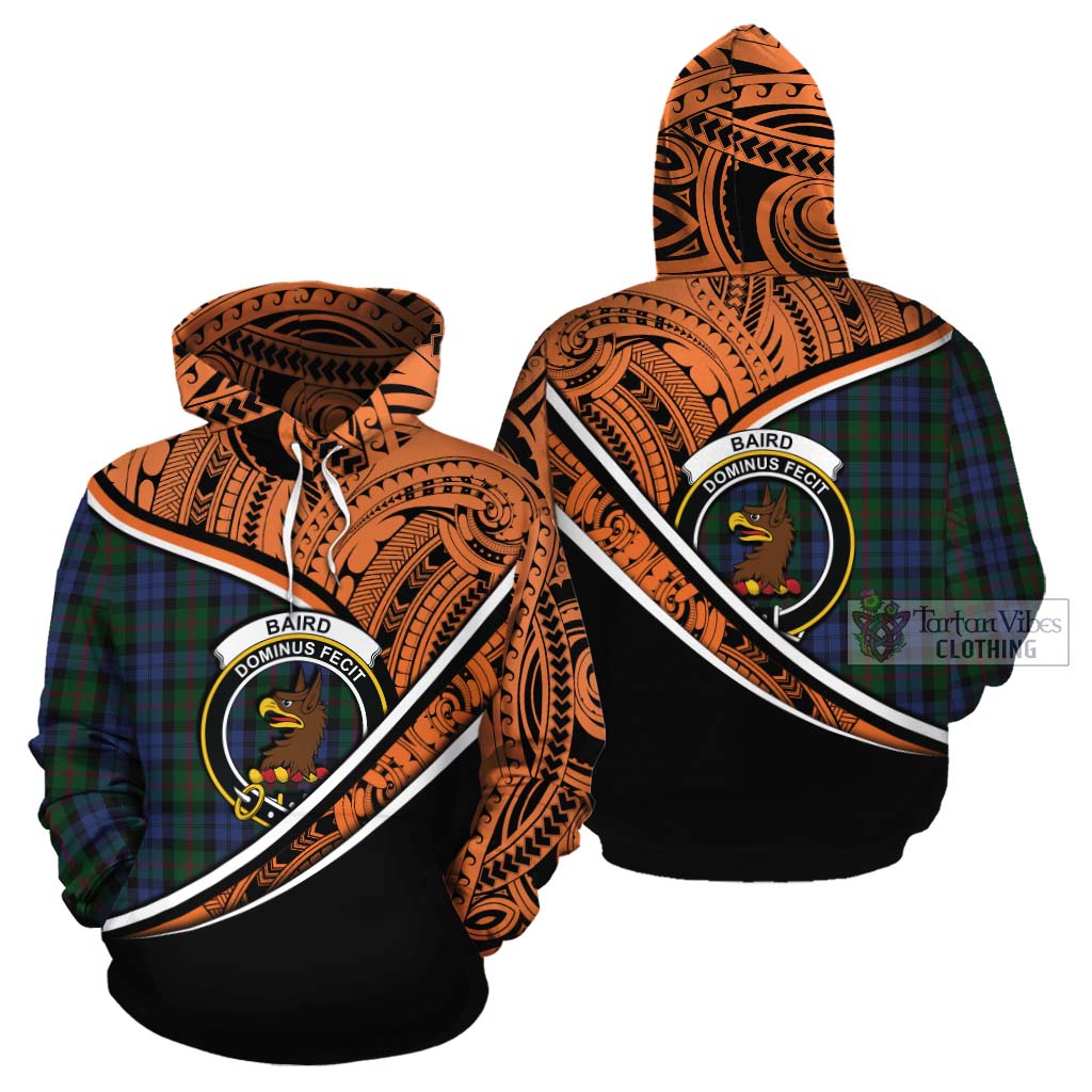 Tartan Vibes Clothing Baird Crest Tartan Cotton Hoodie with Maori Tattoo Style - Orange Version