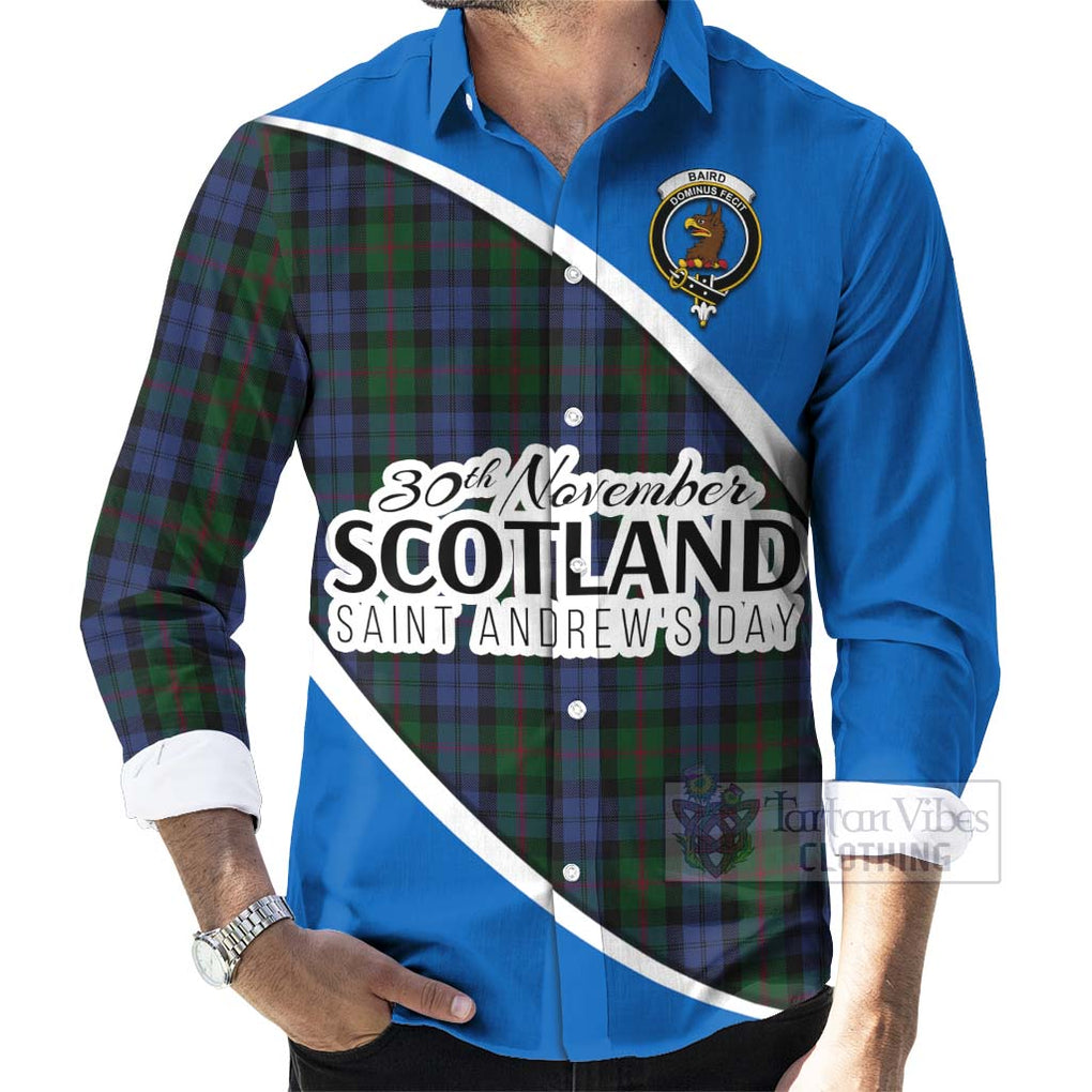 Tartan Vibes Clothing Baird Family Crest Tartan Long Sleeve Button Shirt Celebrate Saint Andrew's Day in Style