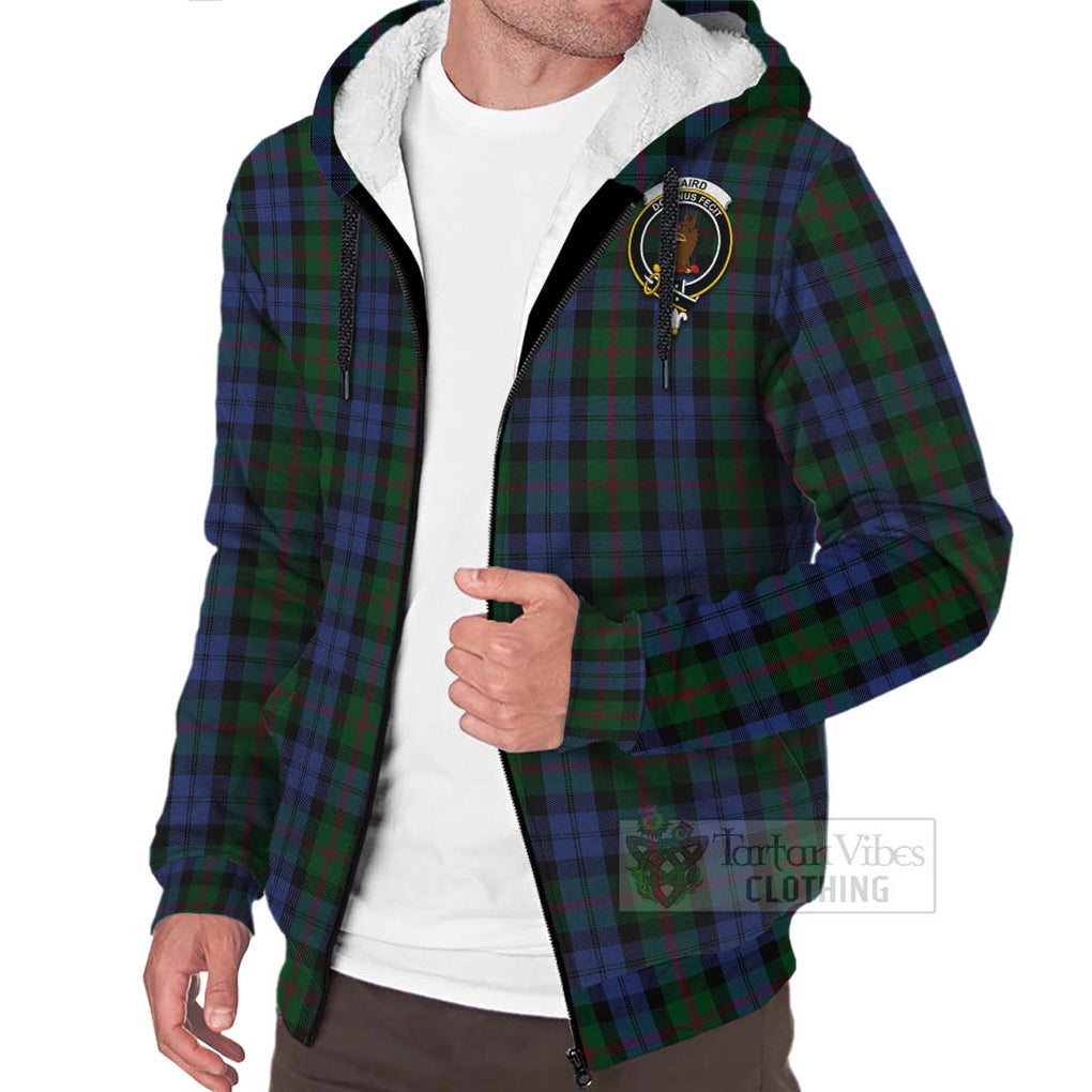 Tartan Vibes Clothing Baird Tartan Sherpa Hoodie with Family Crest and Bearded Skull Holding Bottles of Whiskey