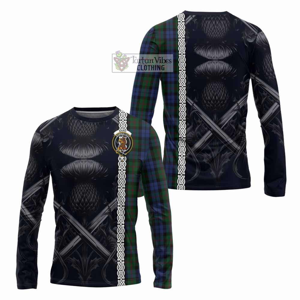 Tartan Vibes Clothing Baird Tartan Long Sleeve T-Shirt with Family Crest Cross Sword Thistle Celtic Vibes