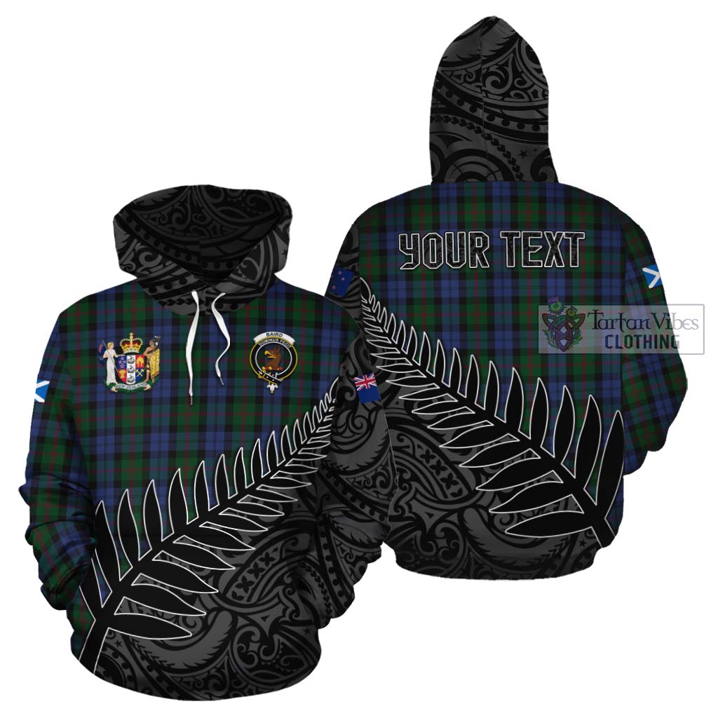 Tartan Vibes Clothing Baird Crest Tartan Cotton Hoodie with New Zealand Silver Fern Half Style