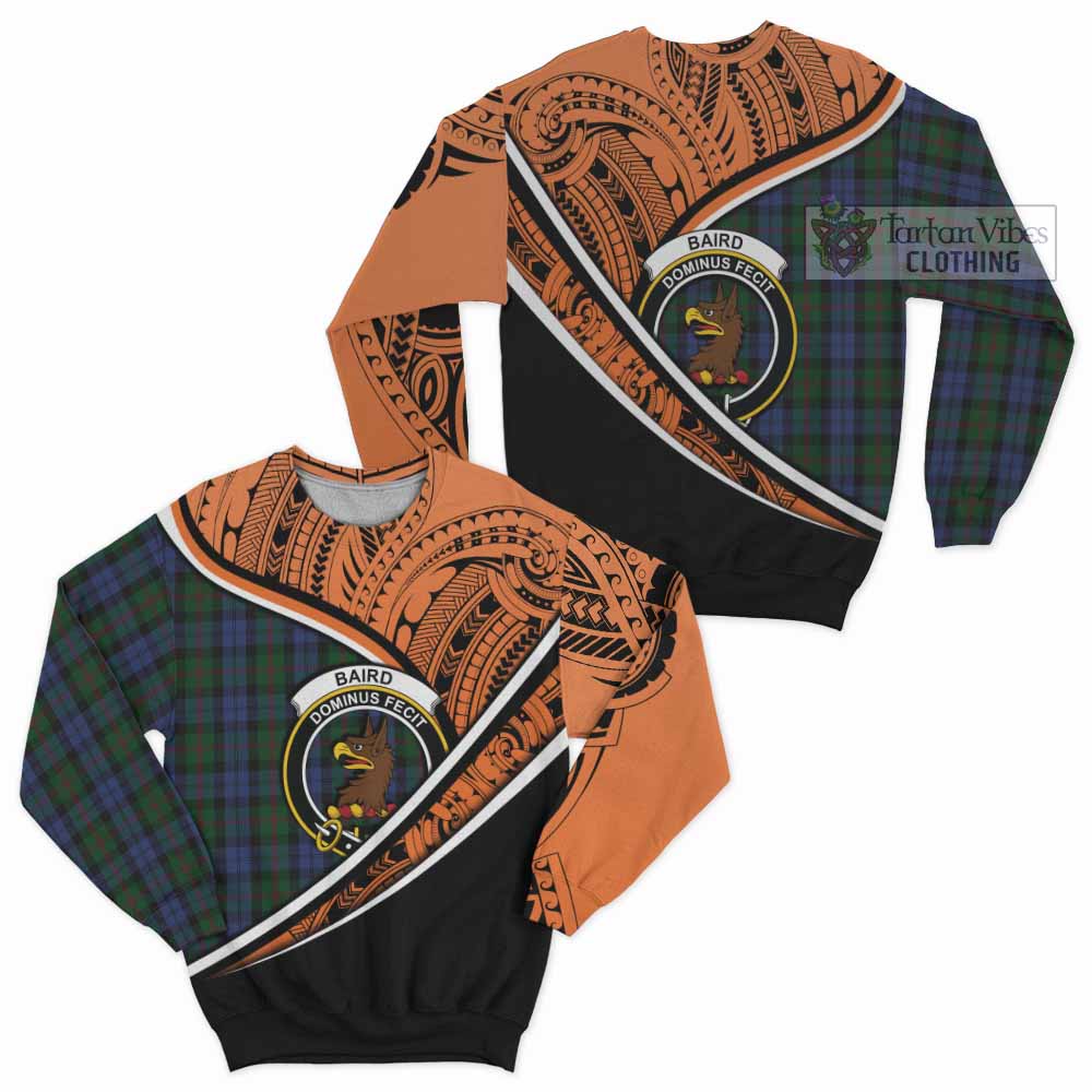 Tartan Vibes Clothing Baird Crest Tartan Sweatshirt with Maori Tattoo Style - Orange Version