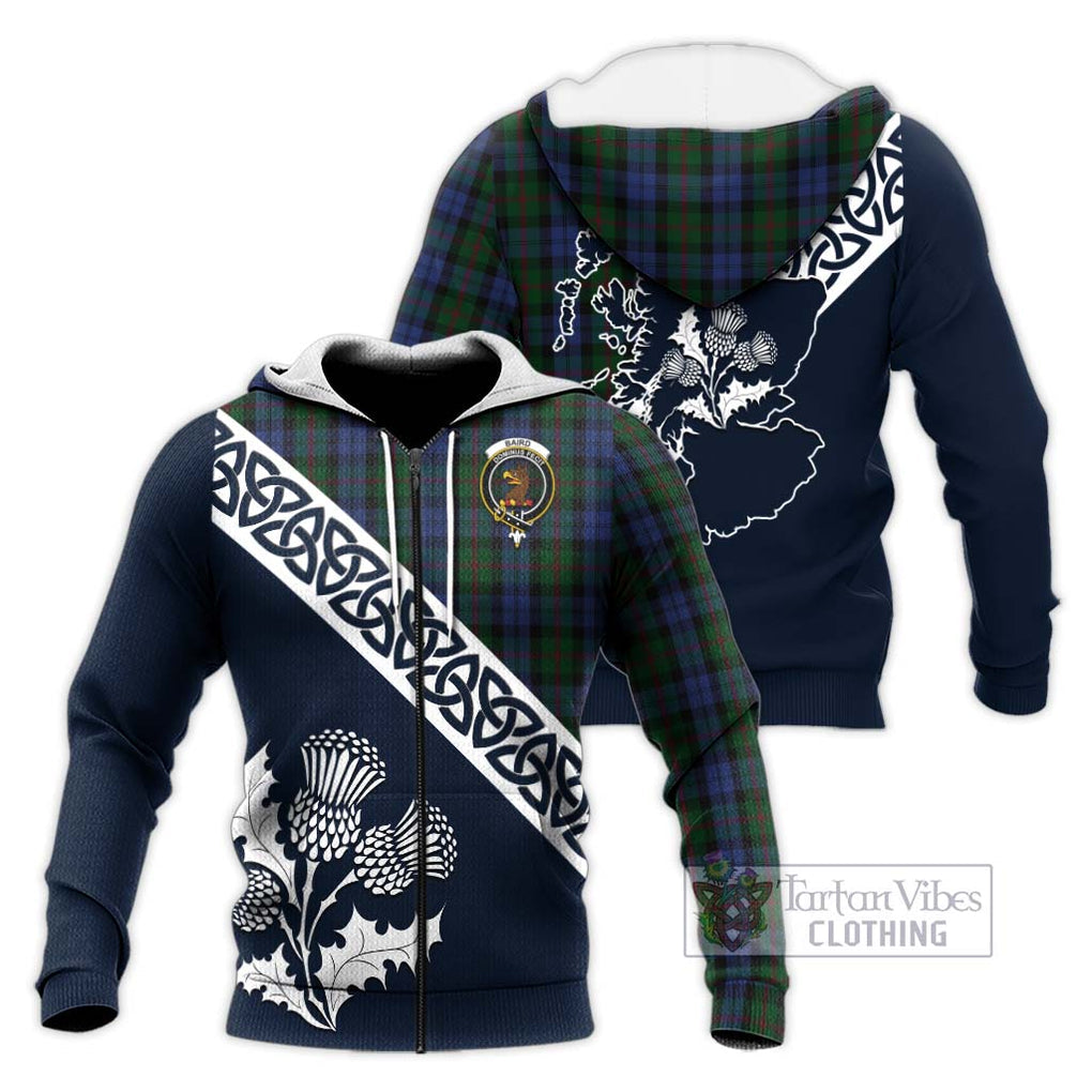 Tartan Vibes Clothing Baird Tartan Knitted Hoodie Featuring Thistle and Scotland Map