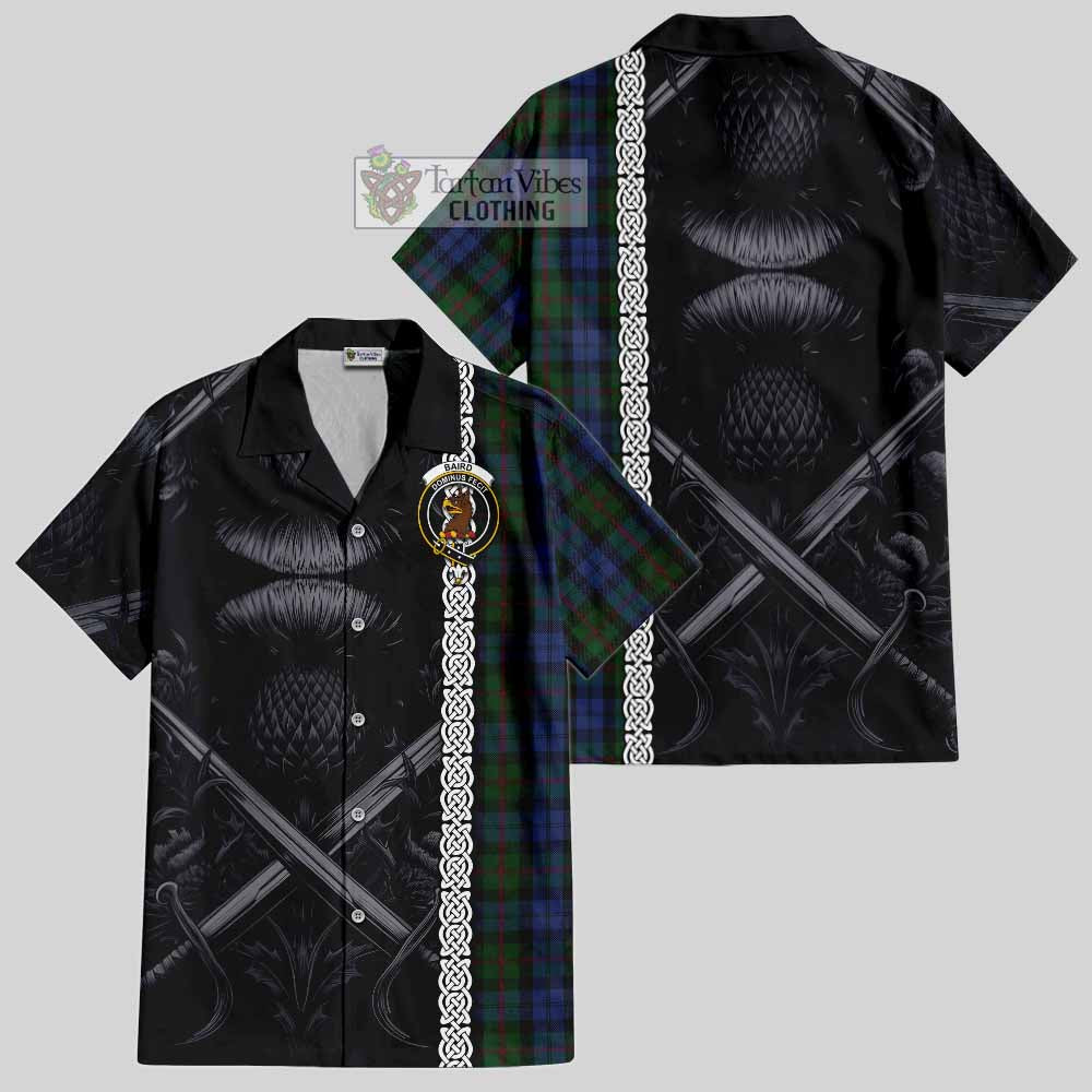 Baird Tartan Hawaiian Shirt with Family Crest Cross Sword Thistle Celtic Vibes - Tartan Vibes Clothing