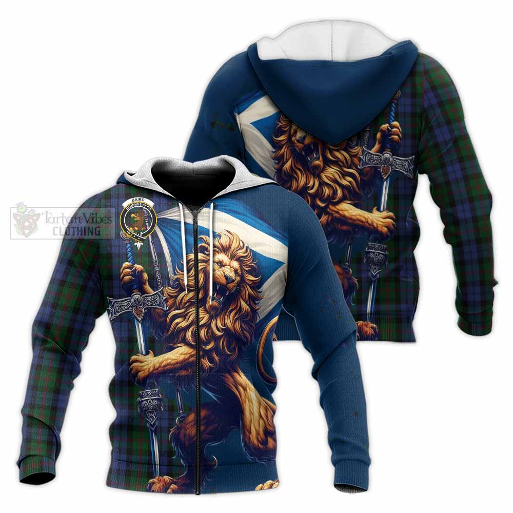 Tartan Vibes Clothing Baird Tartan Family Crest Knitted Hoodie with Scottish Majestic Lion