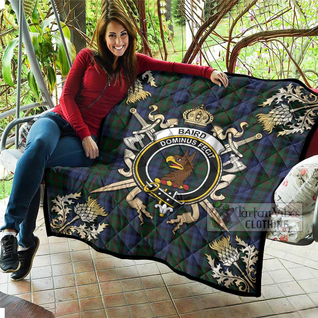 Tartan Vibes Clothing Baird Tartan Quilt with Family Crest and Scottish Golden Courage Shield