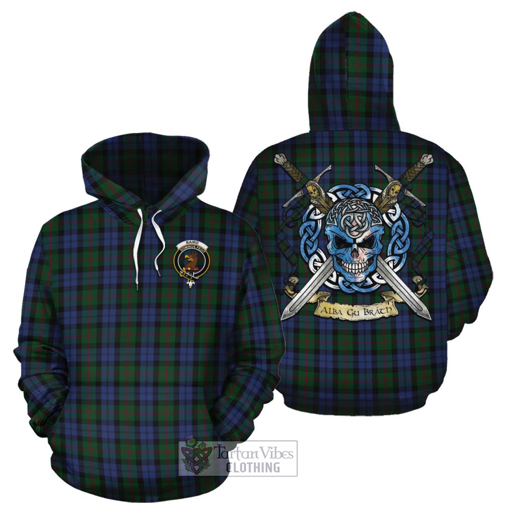 Tartan Vibes Clothing Baird Tartan Cotton Hoodie with Family Crest Celtic Skull Style