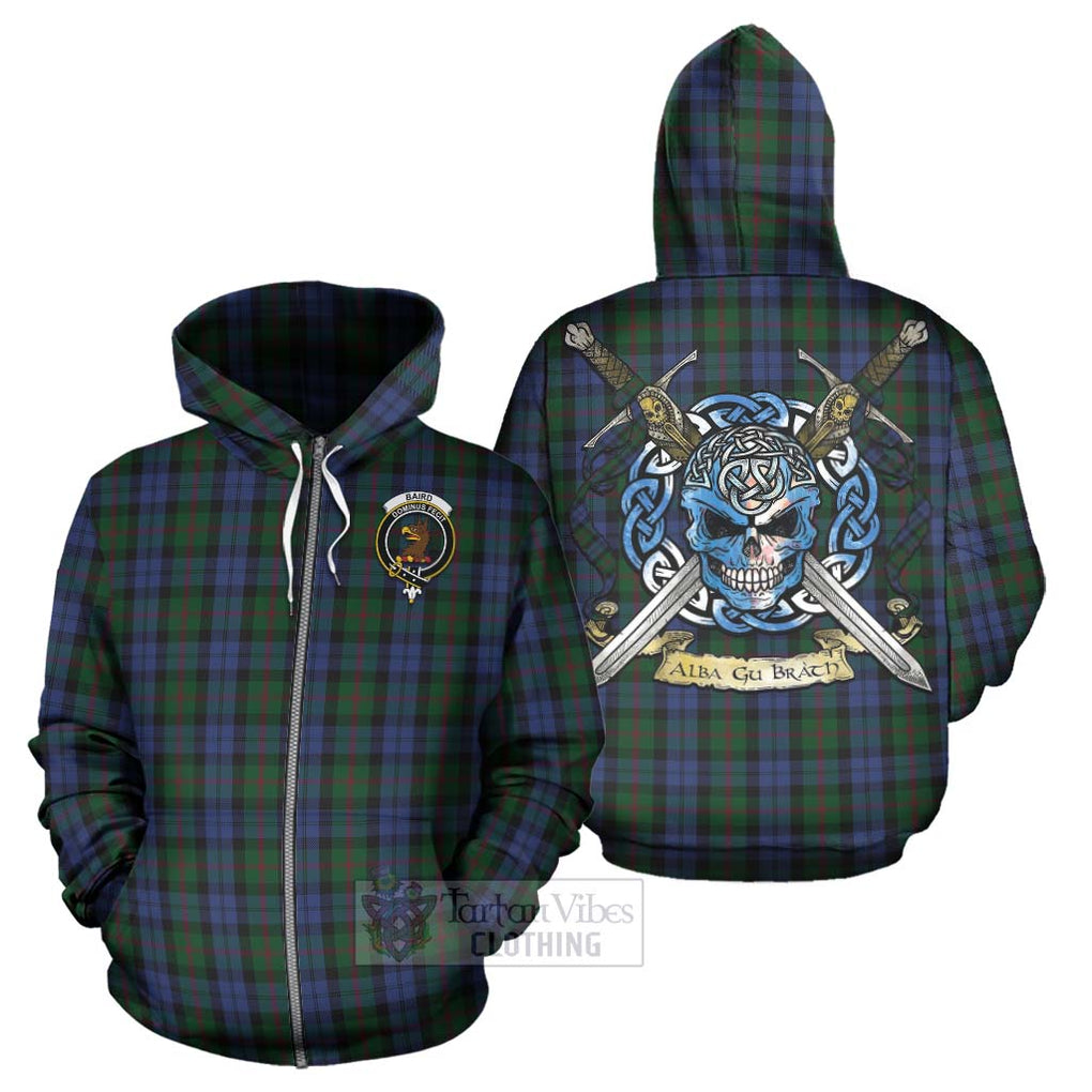 Tartan Vibes Clothing Baird Tartan Hoodie with Family Crest Celtic Skull Style