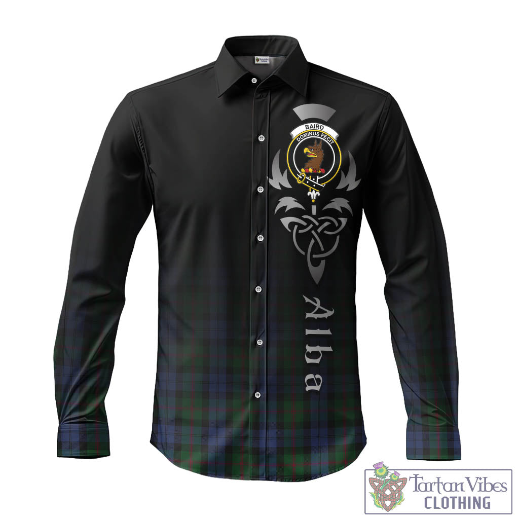 Tartan Vibes Clothing Baird Tartan Long Sleeve Button Up Featuring Alba Gu Brath Family Crest Celtic Inspired