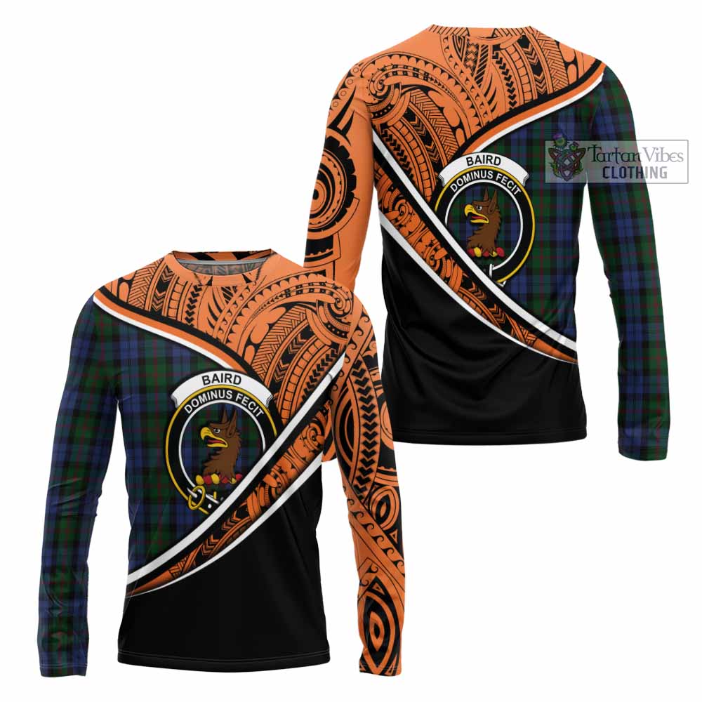 Tartan Vibes Clothing Baird Crest Tartan Long Sleeve T-Shirt with Maori Tattoo Style - Orange Version