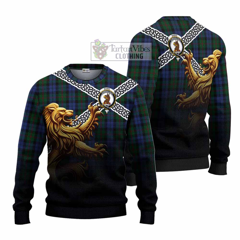 Baird Crest Tartan Knitted Sweater with Golden Lion Emblem Celtic Style - Tartan Vibes Clothing