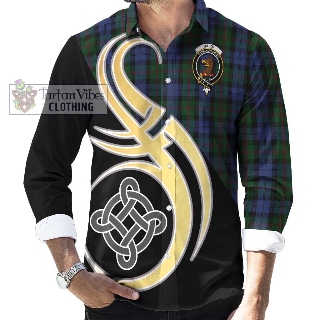 Baird Tartan Long Sleeve Button Shirt with Family Crest and Celtic Symbol Style - Tartan Vibes Clothing