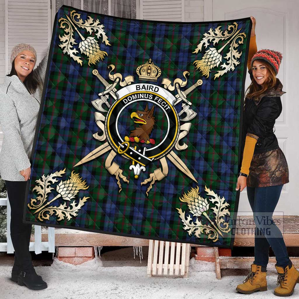 Tartan Vibes Clothing Baird Tartan Quilt with Family Crest and Scottish Golden Courage Shield