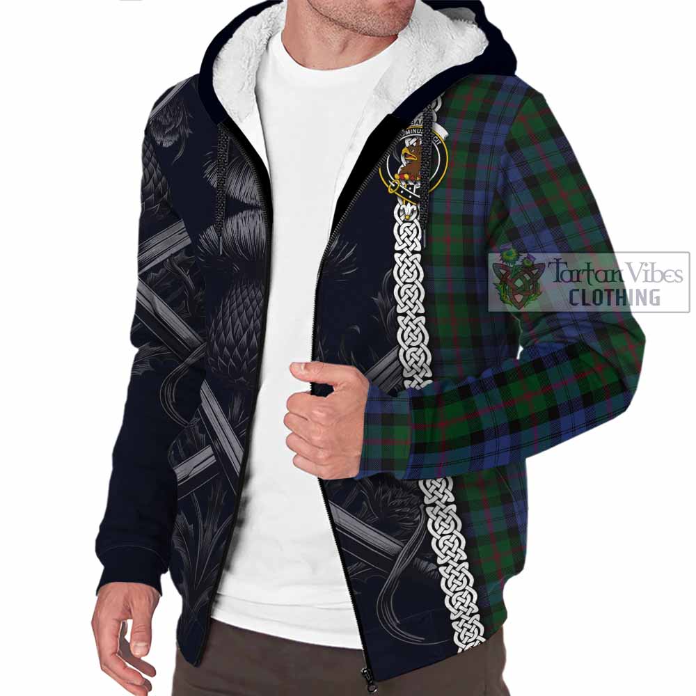 Baird Tartan Sherpa Hoodie with Family Crest Cross Sword Thistle Celtic Vibes - Tartan Vibes Clothing