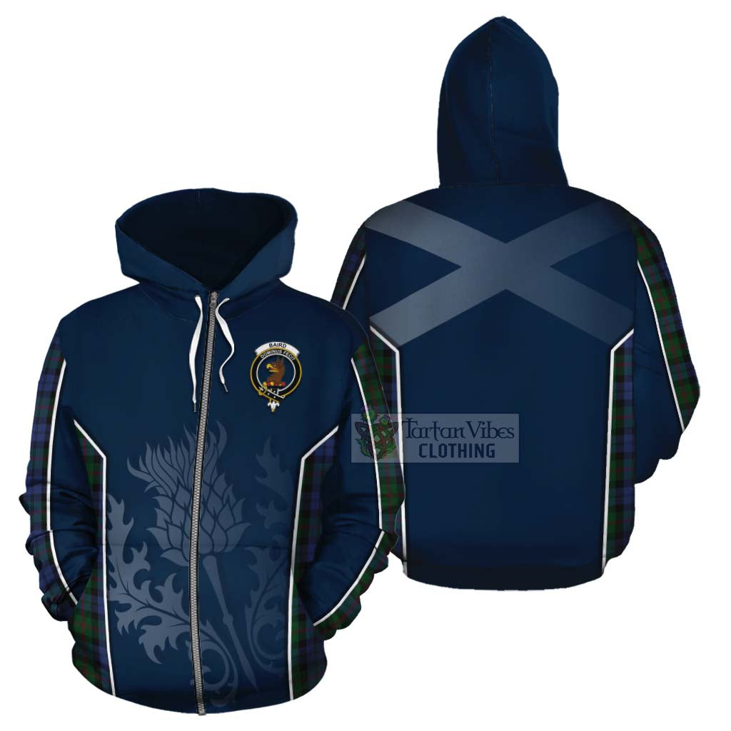 Tartan Vibes Clothing Baird Tartan Cotton Hoodie with Family Crest and Scottish Thistle Vibes Sport Style