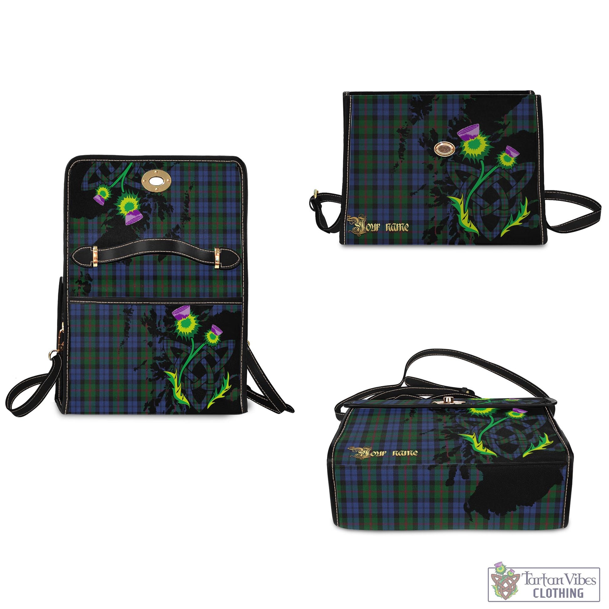 Tartan Vibes Clothing Baird Tartan Waterproof Canvas Bag with Scotland Map and Thistle Celtic Accents