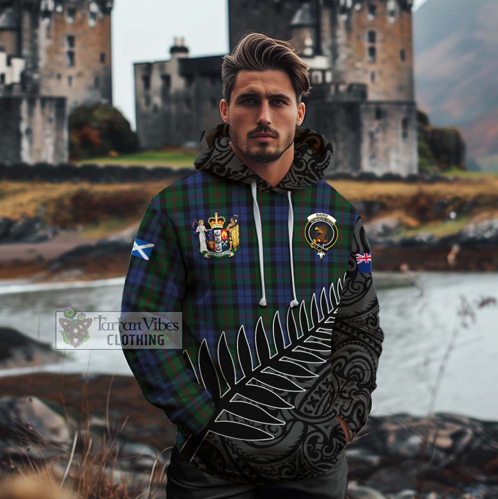 Tartan Vibes Clothing Baird Crest Tartan Cotton Hoodie with New Zealand Silver Fern Half Style